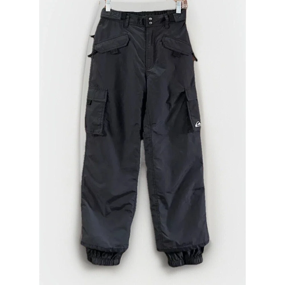 Boys Quiksilver Boardwear Lined Cargo Nylon‎ Snow Pants Relaxed Fit Pockets Med